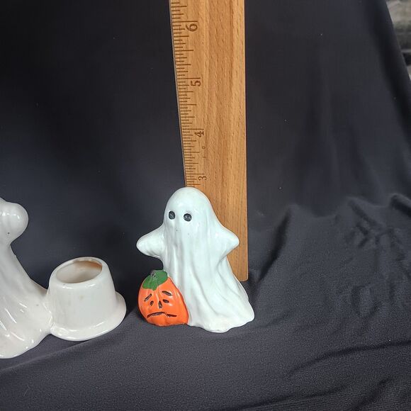 Vintage Bone China Ghosts with Pumpkin Jack O Lanterns Candle Holder Halloween 3 - Picture 7 of 16